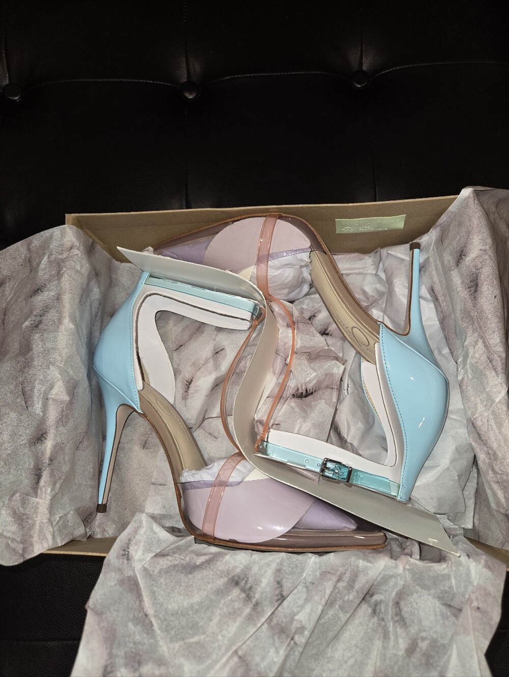 Jessica Smpson Heels. Pointed Toe Ankle Strap Pumps in Pastel Multi-Color - Picture 7 of 8